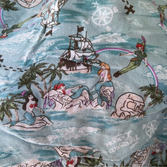 Disney Peter Pan Mermaid Lagoon Retro Challis Shorts Large Loose Fit Pleated GUC - Picture 5 of 10